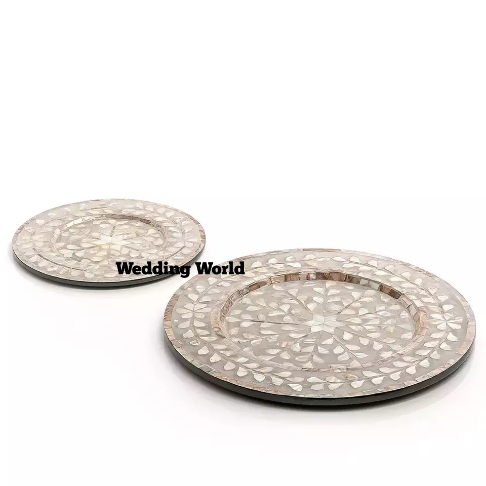 Wooden Charger Plate Round Shape Mother Of Pearl Serving Platter Wedding And Event Decorative Food Supplies Charger Plate