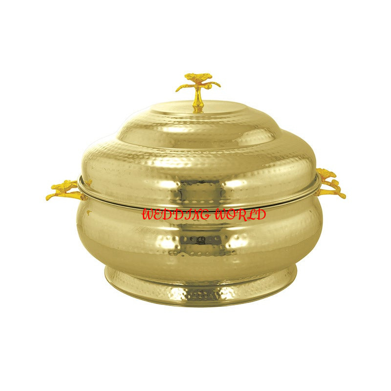 Large Stainless Steel Serving Casserole Restaurant Supplies Handmade Hot Pot Round Shape Luxury Serving Food Warmer From India