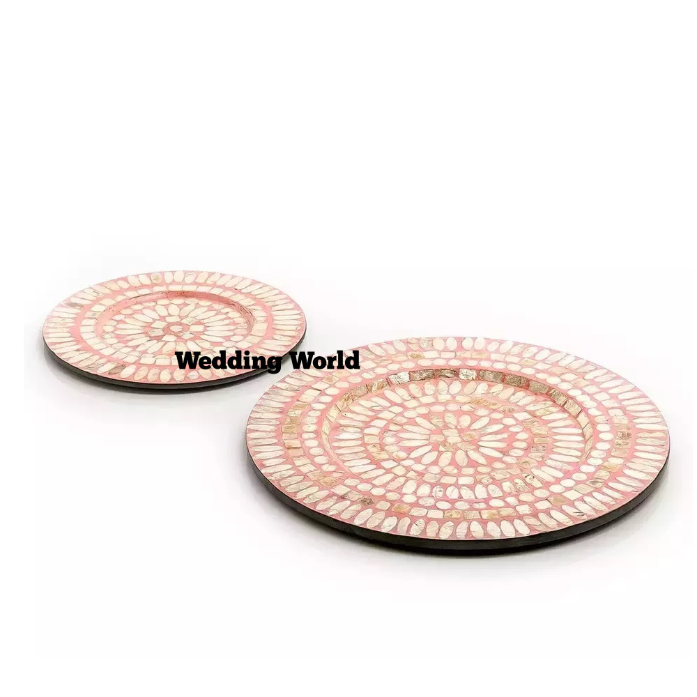 Wooden Charger Plate Round Shape Mother Of Pearl Serving Platter Wedding And Event Decorative Food Supplies Charger Plate