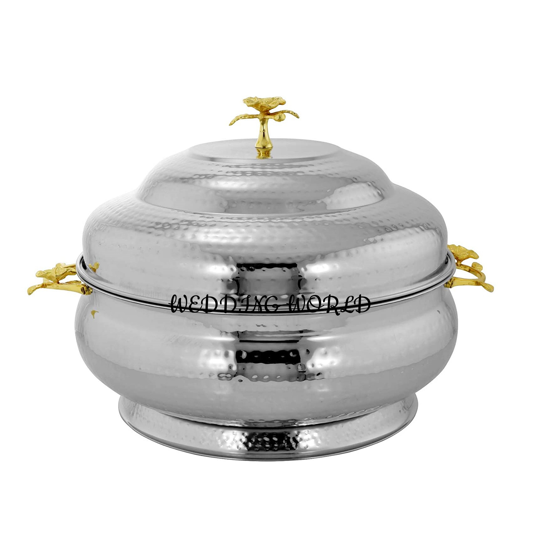 Large Stainless Steel Serving Casserole Restaurant Supplies Handmade Hot Pot Round Shape Luxury Serving Food Warmer From India