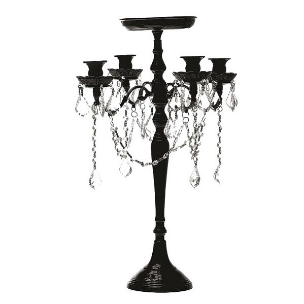 Black candelabra crystal and metal candle pillar polished metal candle holders wedding centerpiece by WEDDING WORLD