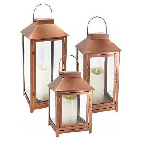 Shiny Gold Plated Metal Lantern Set Of Three Square Shape Lantern Hot Sale Decorative Wholesale Fancy Candle Lantern