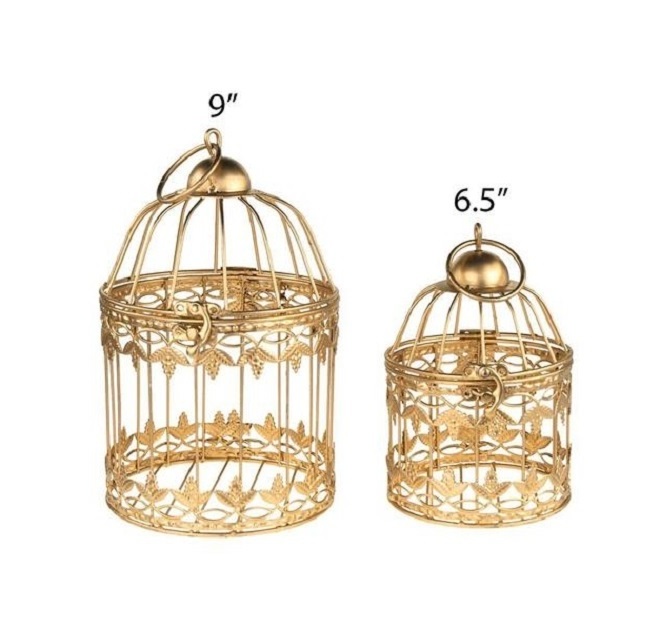 Solid Gold Metal Small Bird Cage Economy and Lightweight Small Birds Carrier Cages for Parakeets Lovebirds Gold Metal