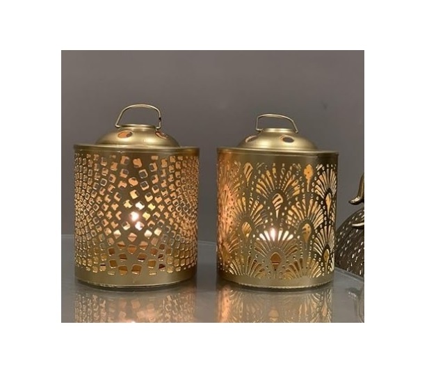 Home Decor Metal Set Of Two Tea Light Holder Garden Room Hotel Decorative Tea Light Holder Hanging Antique Gold Metal Tea Light