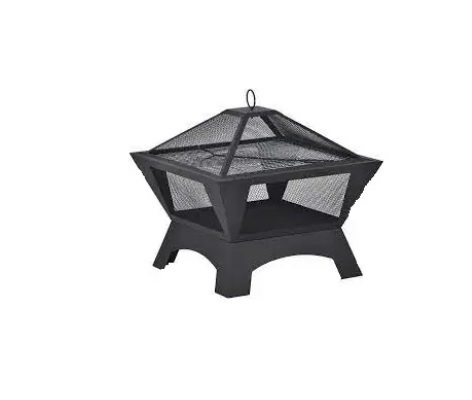 Portable Camping Wood Burning with Mesh Cover and Poker Table Firepit Black Patio Heater Metal Solid Outdoor Fire Pit