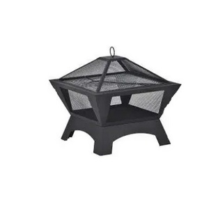 Portable Camping Wood Burning with Mesh Cover and Poker Table Firepit Black Patio Heater Metal Solid Outdoor Fire Pit