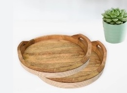 Deep Round Shape Wooden Serving Tray Mango Wood Hotel Food Serving Tray Home Fancy Small Size Wooden Serving Tray