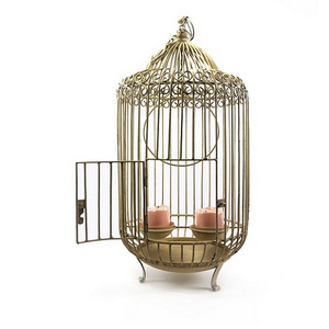 Solid Gold Metal Small Bird Cage Economy and Lightweight Small Birds Carrier Cages for Parakeets Lovebirds Gold Metal