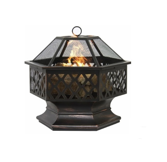 Portable Camping Wood Burning with Mesh Cover and Poker Table Firepit Black Patio Heater Metal Solid Outdoor Fire Pit