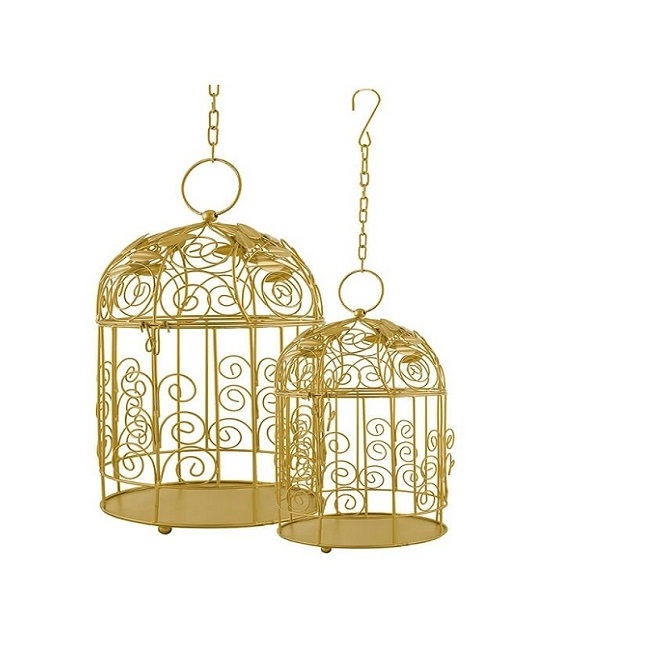 Solid Gold Metal Small Bird Cage Economy and Lightweight Small Birds Carrier Cages for Parakeets Lovebirds Gold Metal