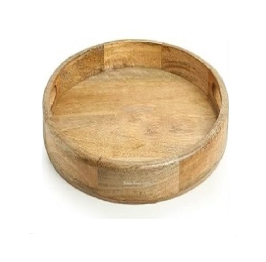 Deep Round Shape Wooden Serving Tray Mango Wood Hotel Food Serving Tray Home Fancy Small Size Wooden Serving Tray