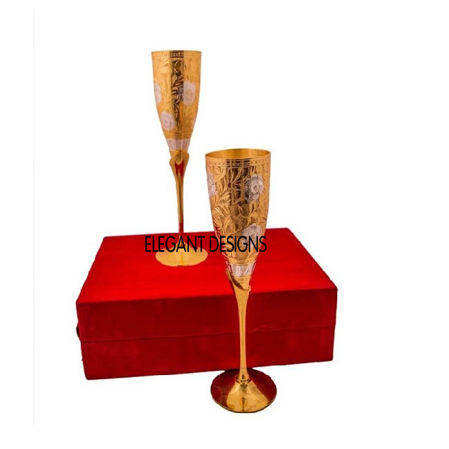 Indian Handwork Brass Wine Goblet Embossed Silver Finished With Gold Plated Set Of Four Indian Exporter Of Metal Brass Goblet