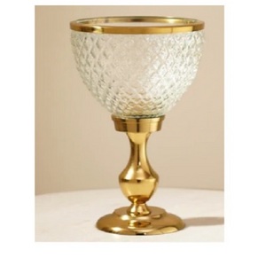 Golden Color Metal Crystal Glass Candle Holder Handmade Fancy Decorative Small Size Best Price Gold Metal Crystal Candle Holder