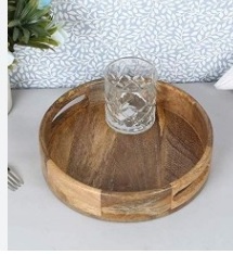 Deep Round Shape Wooden Serving Tray Mango Wood Hotel Food Serving Tray Home Fancy Small Size Wooden Serving Tray