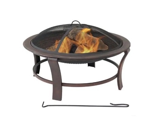 Portable Camping Wood Burning with Mesh Cover and Poker Table Firepit Black Patio Heater Metal Solid Outdoor Fire Pit