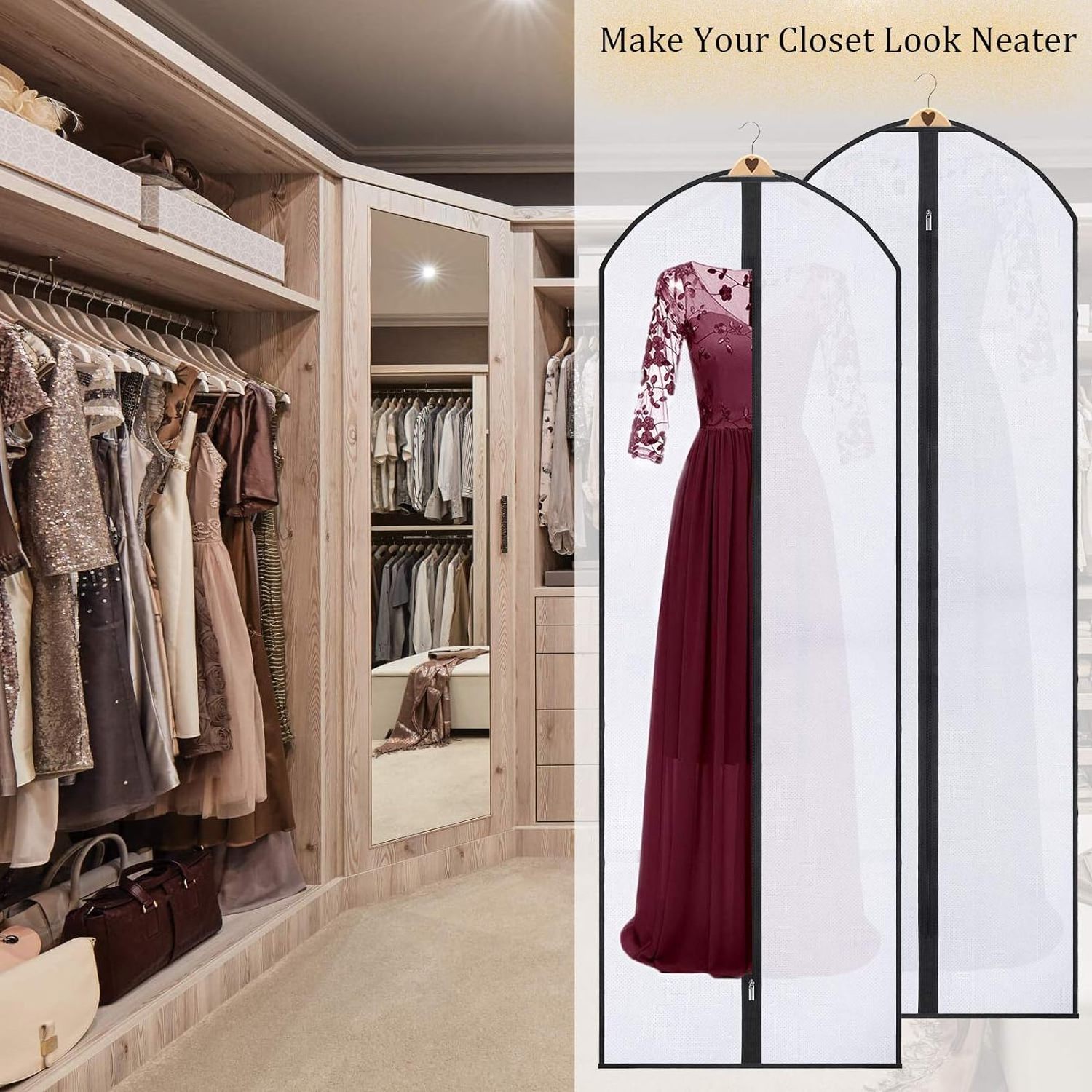 Custom Logo Wedding Dress Garment Bags Protector Folding Non-woven Clothes Cover Bag Breathable Protector Bags for Long Dress