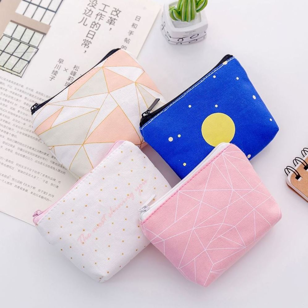 Custom Canvas Fabric Small Coin Purse For Women Cute Printed Mini Change Wallet Key Money Bag Wholesale