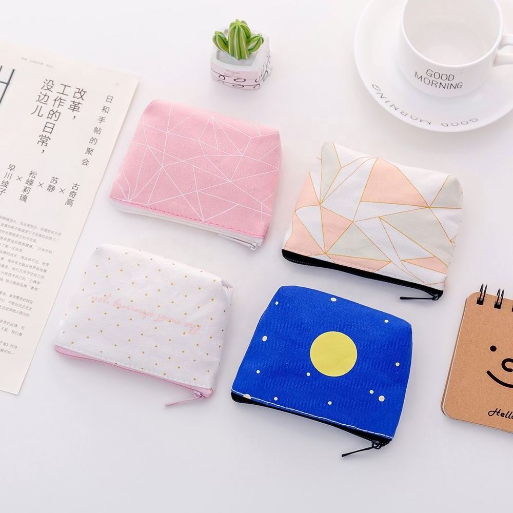 Custom Canvas Fabric Small Coin Purse For Women Cute Printed Mini Change Wallet Key Money Bag Wholesale