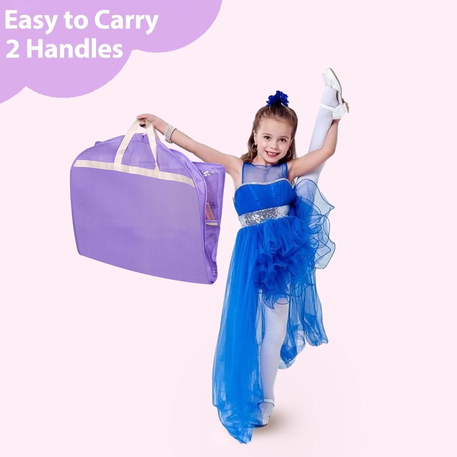 Custom Logo Dancers Hanging Dance Costume Garment Bag Kids Garment Bags with 3 Zippered Pockets Storage for Girls