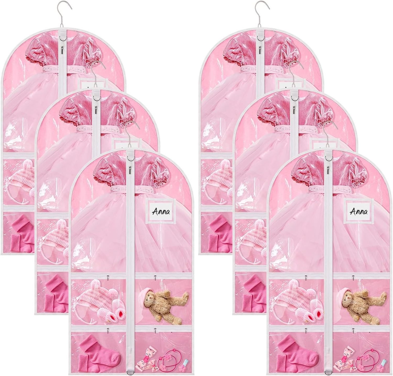 Custom Logo Kids Dance Costume Garment Bag Clear Garment Bags Garment Bags with 5 Zipper Pockets Closet Hanging Clothes Cover