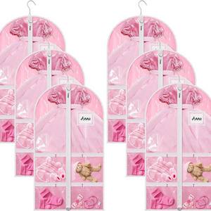 Custom Logo Kids Dance Costume Garment Bag Clear Garment Bags Garment Bags with 5 Zipper Pockets Closet Hanging Clothes Cover