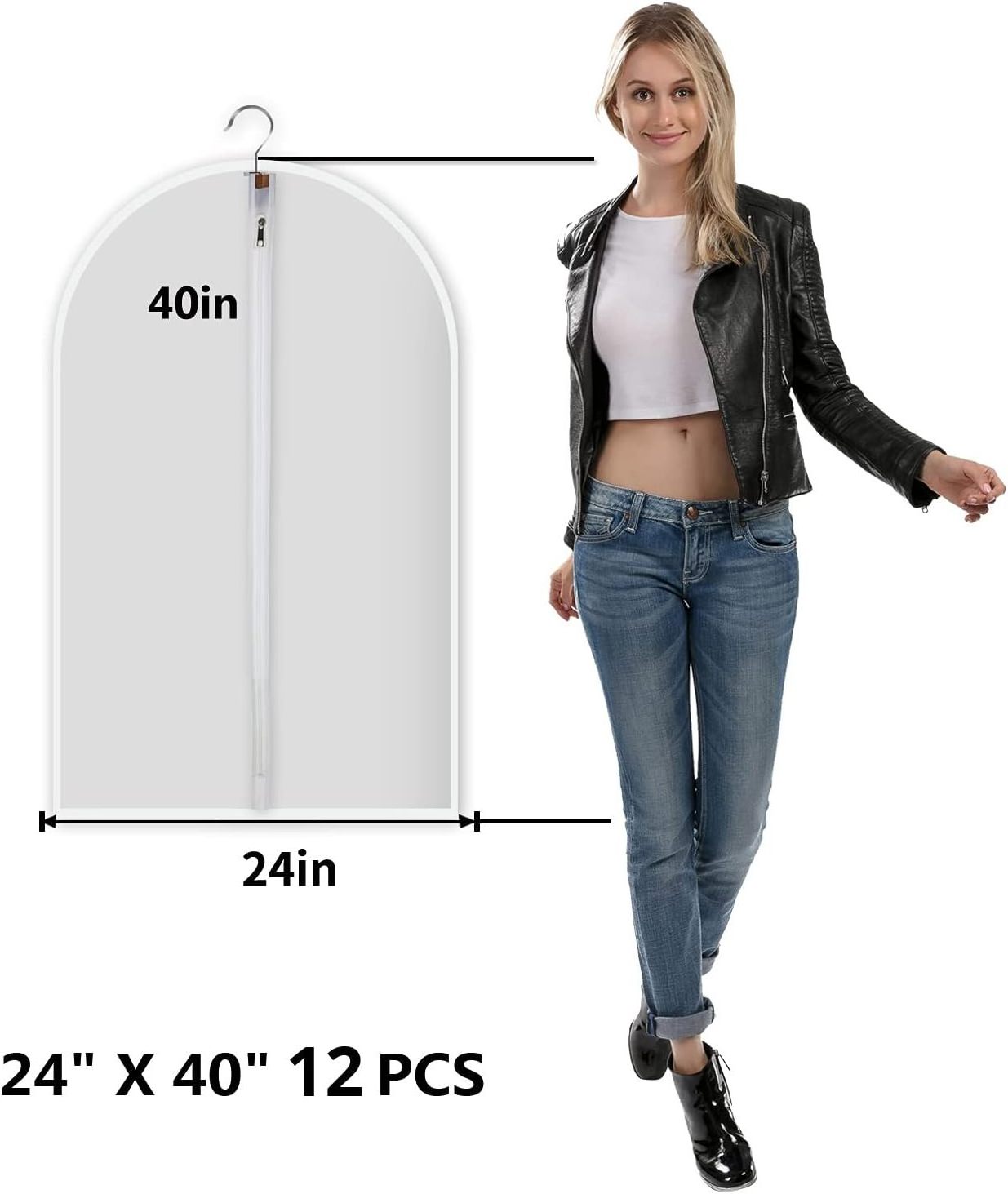 Custom Logo Clear Garment Bags Clothes Covers Protecting Dusts Plastic Garment Bags Hanging Clothes Bags with Zipper for Closet