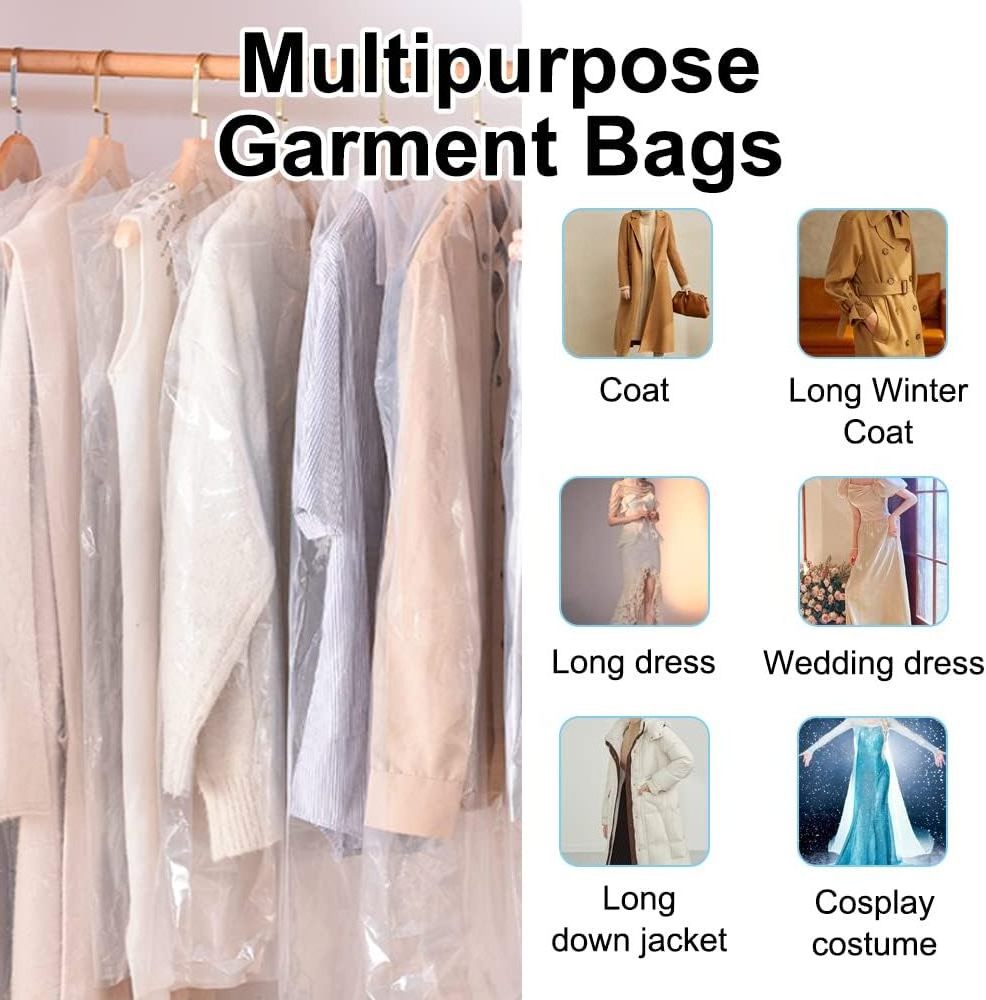 Custom Logo Plastic Garment Bag Dry Cleaner Hanging Clothes Bags  Dry  Clothes Cover  Clothes Storage for Long Dresses