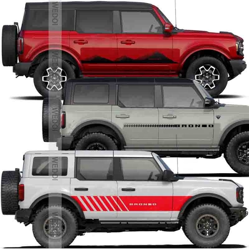 For Ford Bronco Body Side Stripe Skirt Roof Hood Decal Sticker  Vinyl Sport Badge Car Styling Accessories Red