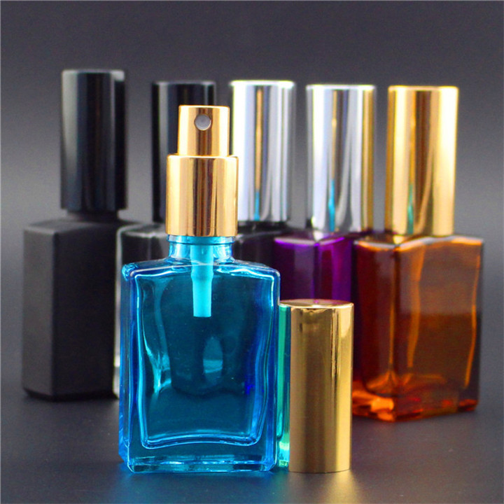 Matte black square rechargeable portable cosmetic spray bottles 15ml 30ml 50ml 100ml square shape frosted glass perfume bottle