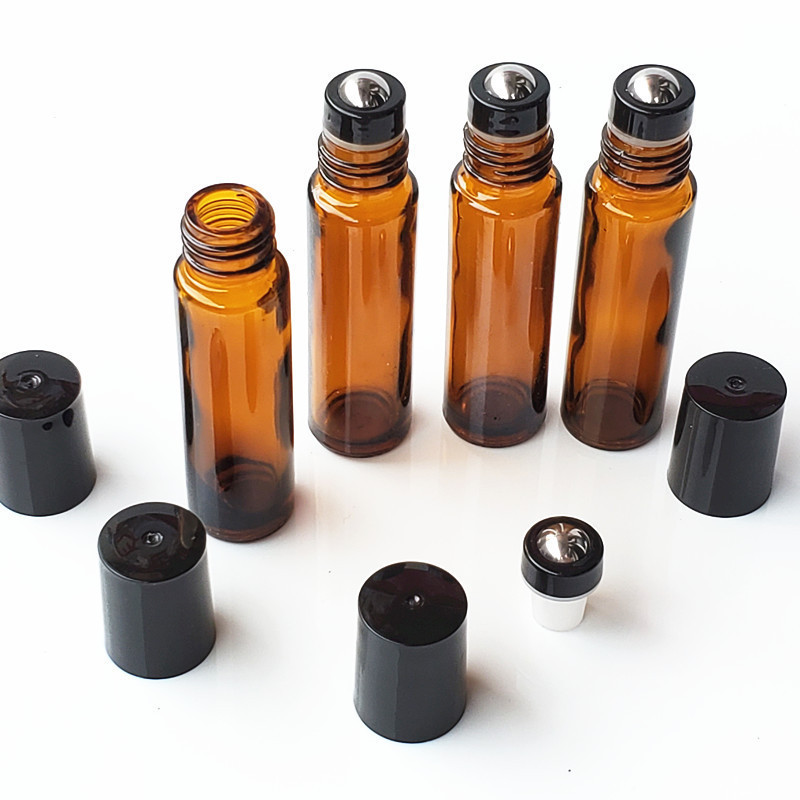 Non-leak 5ml 10ml attar bottles roll on essential oil glass roller bottle with metal ball wholesale