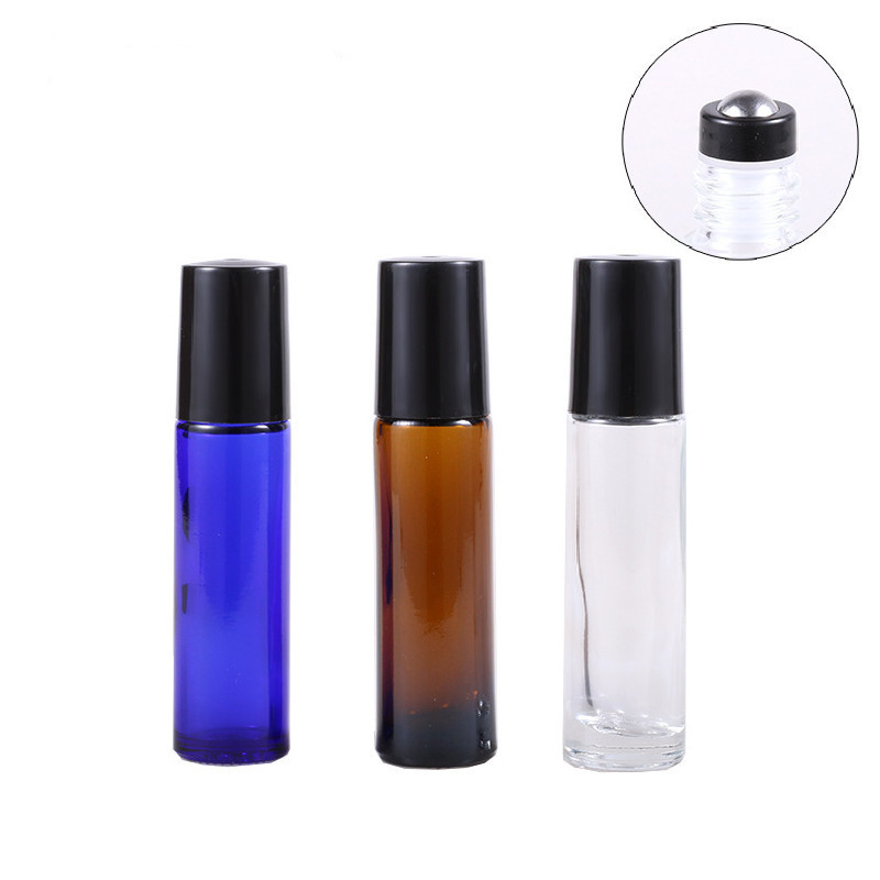 Non-leak 5ml 10ml attar bottles roll on essential oil glass roller bottle with metal ball wholesale