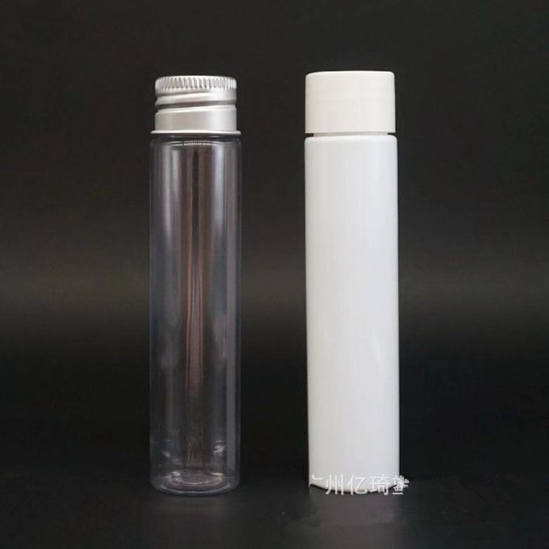 Empty PET transparent plastic candy display tube packaging with silver aluminum lid