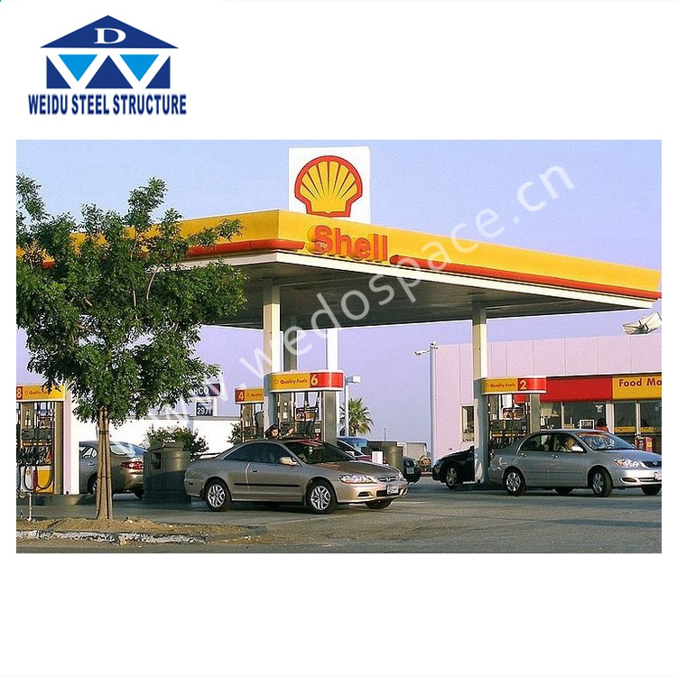 Light Steel Frame Type Steel Structure Gas Fuel Station With Canopy Design