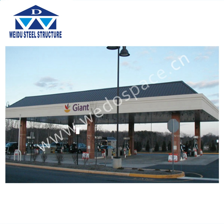 Light Steel Frame Type Steel Structure Gas Fuel Station With Canopy Design