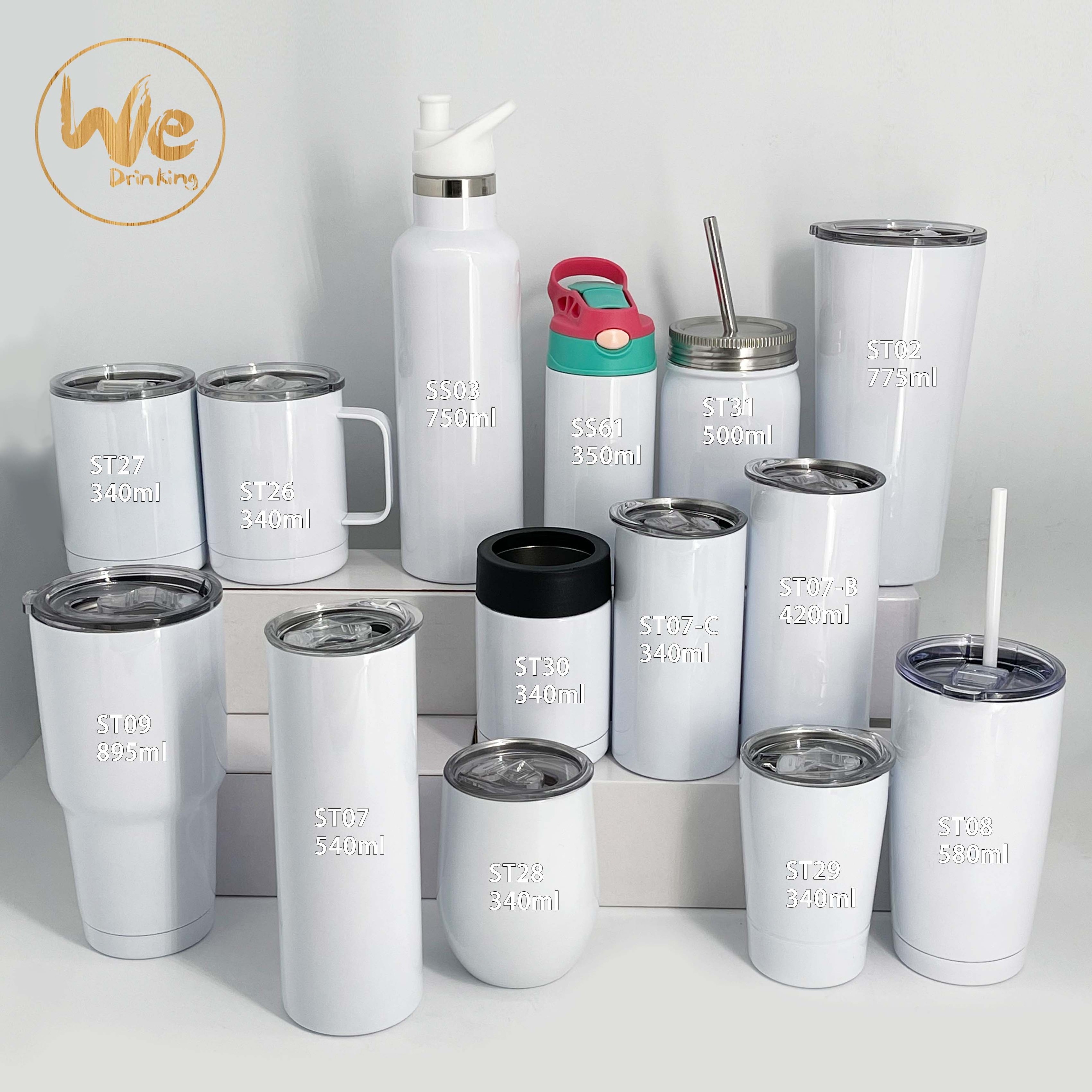 ST07 20oz Skinny White Straight Sublimation Blanks Stainless Steel Tumblers With Metal Straws