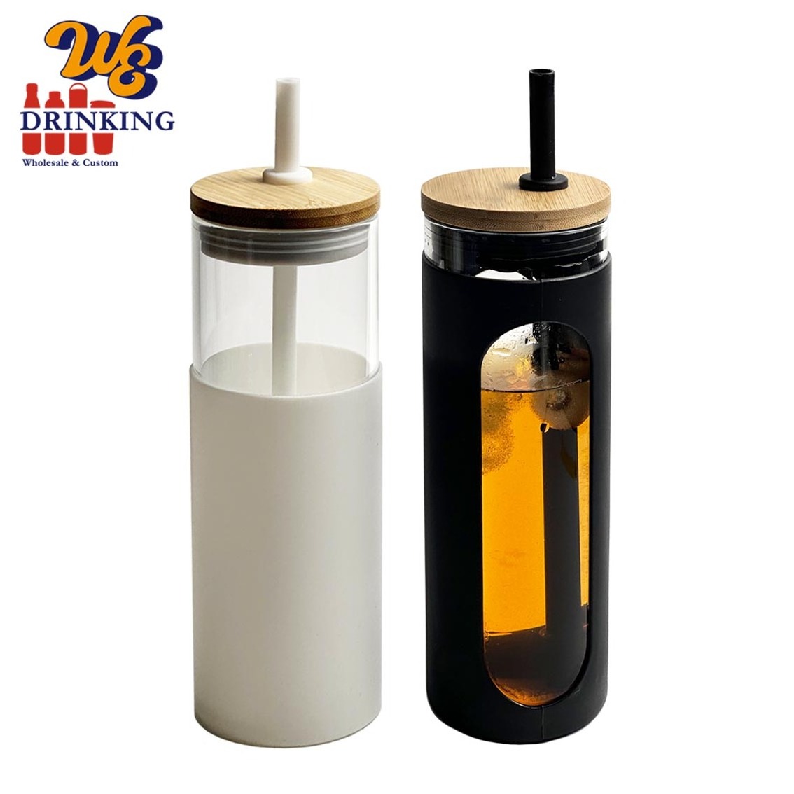 500ml 650ml 1000ml BPA free borosilicate double wall glass tea fruit infuser glass water bottles with bamboo lids