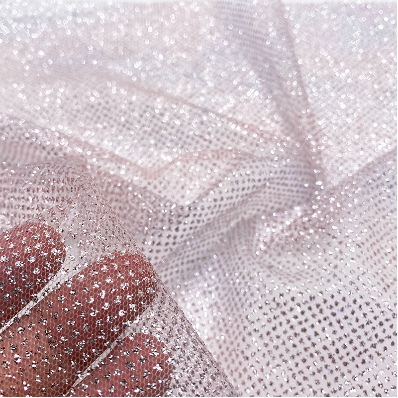 Luxury Shining Silver Sequins Powder Spraying Glued Glitter Pink Tulle Fabric Lace Ivory Shimmer Mesh Fabric For Wedding Dress