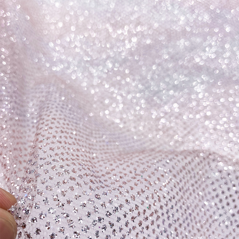 Luxury Shining Silver Sequins Powder Spraying Glued Glitter Pink Tulle Fabric Lace Ivory Shimmer Mesh Fabric For Wedding Dress