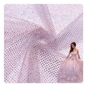 Luxury Shining Silver Sequins Powder Spraying Glued Glitter Pink Tulle Fabric Lace Ivory Shimmer Mesh Fabric For Wedding Dress