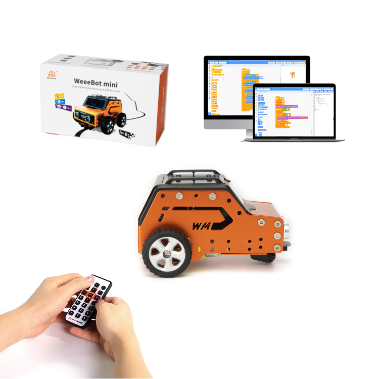 WeeeBot mini STEM Robot electric car for kid  diy educational toy with remote control power wheel