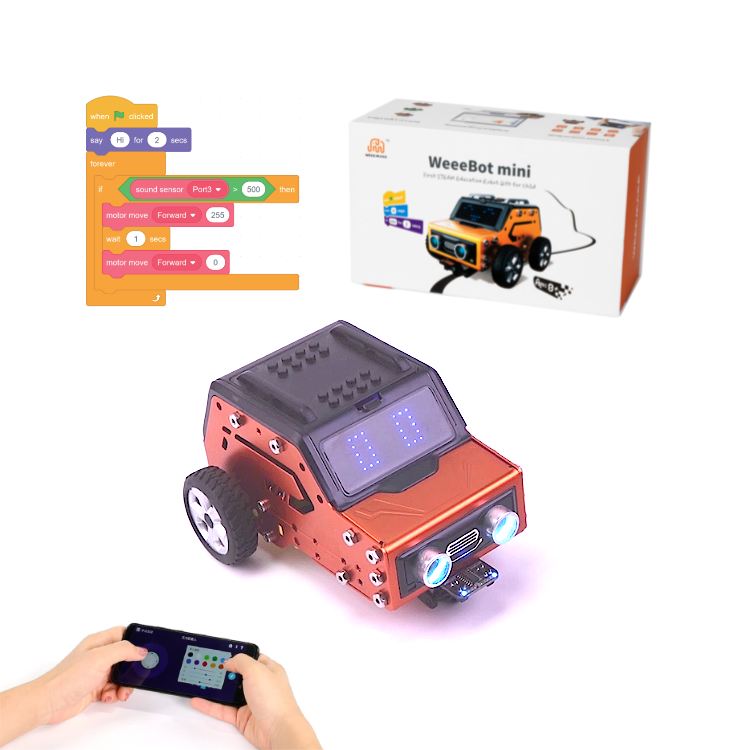 WeeeBot mini STEM Robot electric car for kid  diy educational toy with remote control power wheel