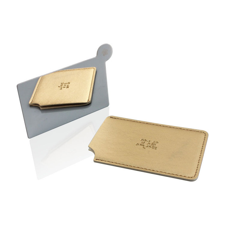 high-end personalized Credit Card Size stainless steel hand cosmetic credit card makeup compack mirror in pu pouch