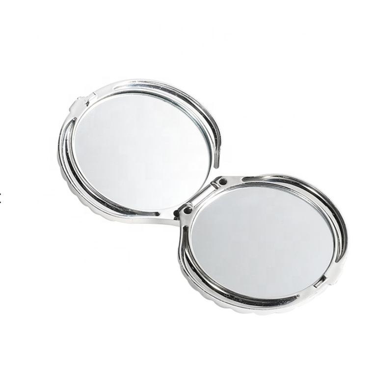 Custom logo Shell shape silver white color small plastic Mirror Folding Compact Portable Double Sided magnifying  pocket Mirror