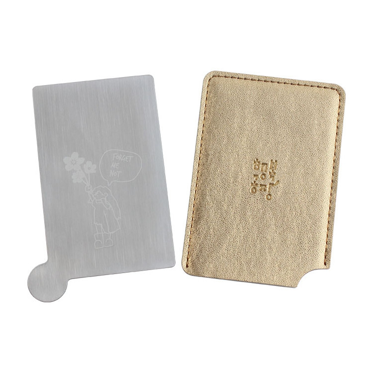 high-end personalized Credit Card Size stainless steel hand cosmetic credit card makeup compack mirror in pu pouch