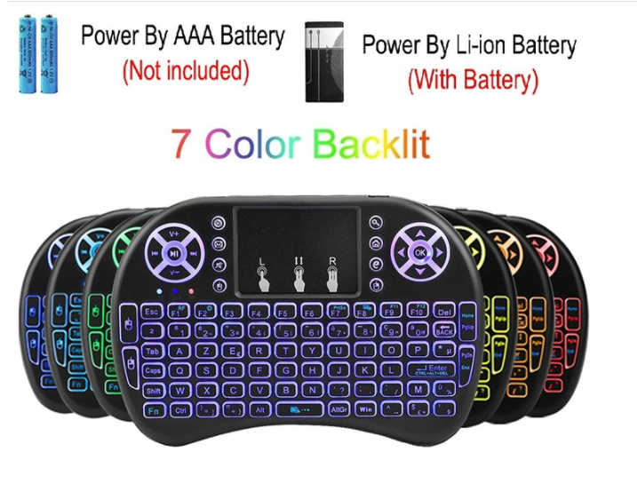 7 Colors I8 backlit mini keyboard rechargeable smart remote wireless air mouse Arabic Russian keyboard for Android TV box using