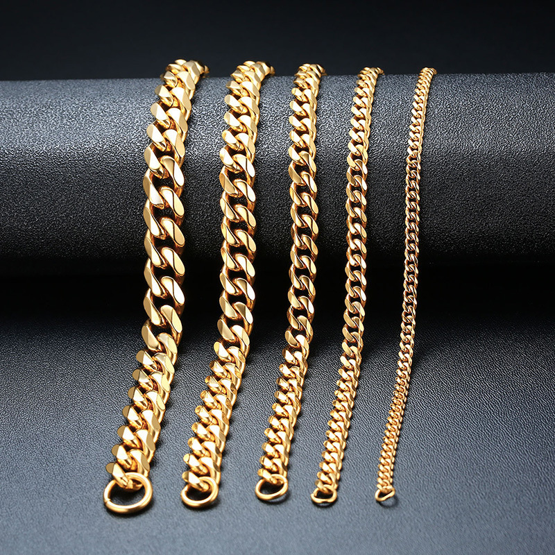 Hip hop 3.6mm-11mm stainless steel 18K gold plated cuban link chain bracelets