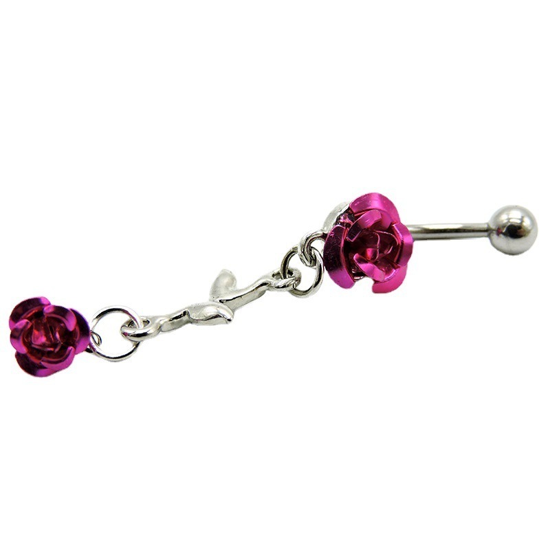 Fashion Body Jewelry Stainless Steel Dangling Rose Flower Belly Button Ring Navel Rings Exquisite Belly Piercing Jewelry