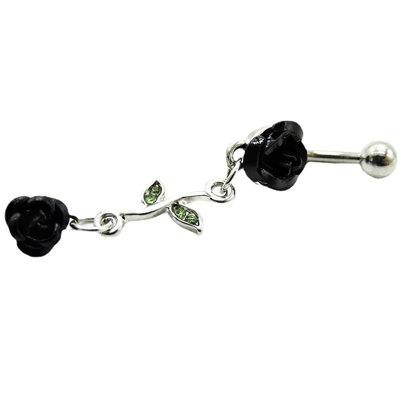 Fashion Body Jewelry Stainless Steel Dangling Rose Flower Belly Button Ring Navel Rings Exquisite Belly Piercing Jewelry