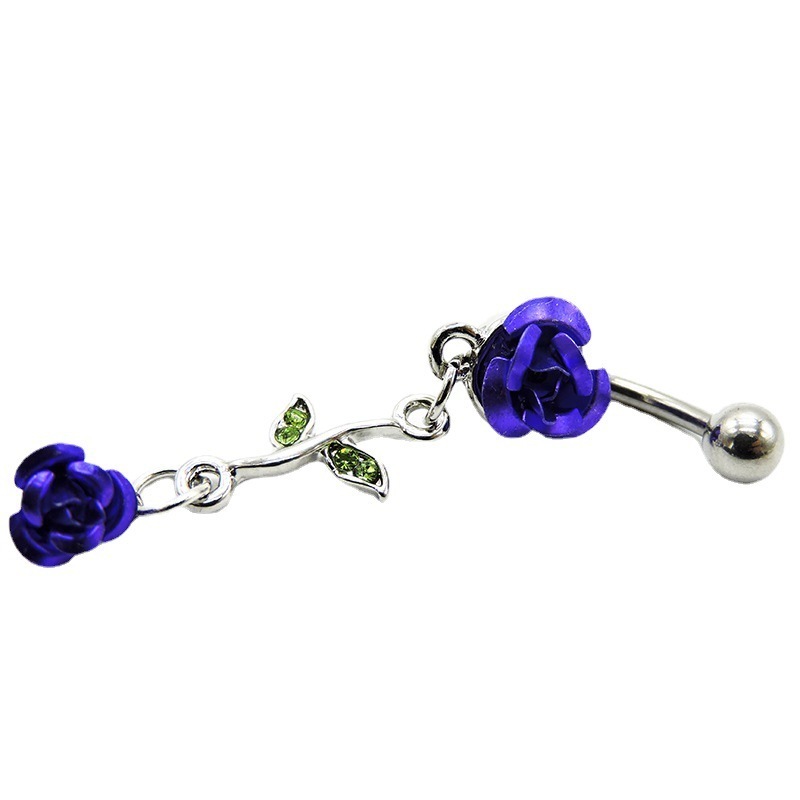 Fashion Body Jewelry Stainless Steel Dangling Rose Flower Belly Button Ring Navel Rings Exquisite Belly Piercing Jewelry