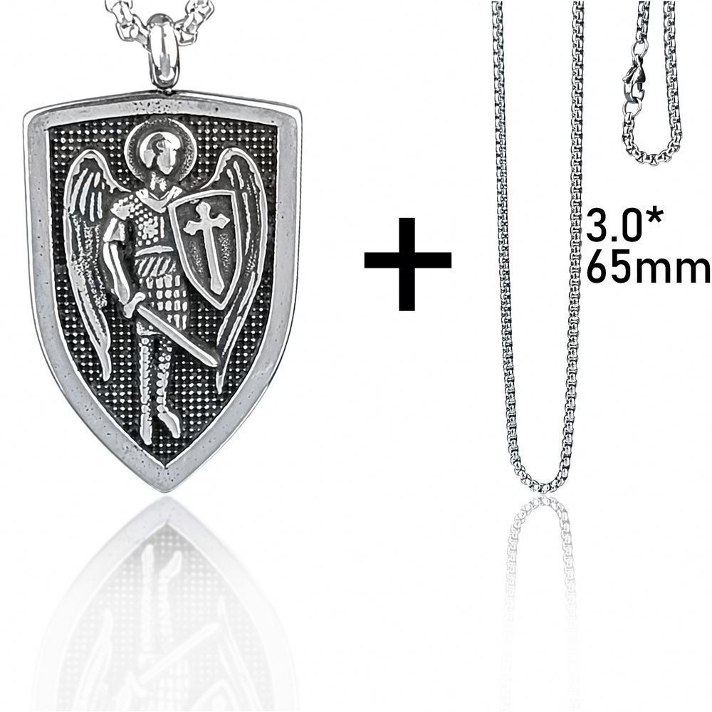 Stainless Steel Angel Michael Pendant Divine Guardian Titanium Shield Hip Hop Men Necklace